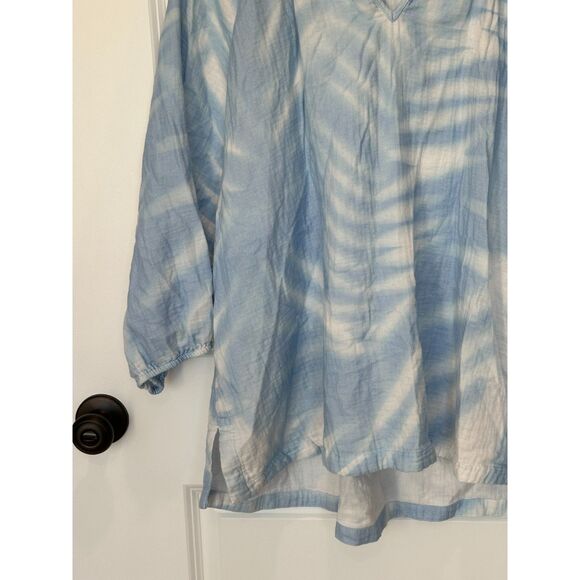 Soft Surroundings Blue Tie Dye Split Neck Top Size 3XL - Picture 6 of 6